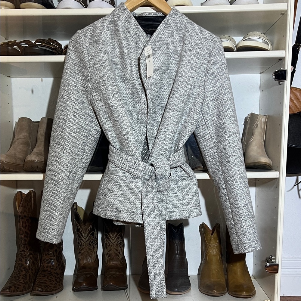Banana Republic Gray Belted Teddy Jacket